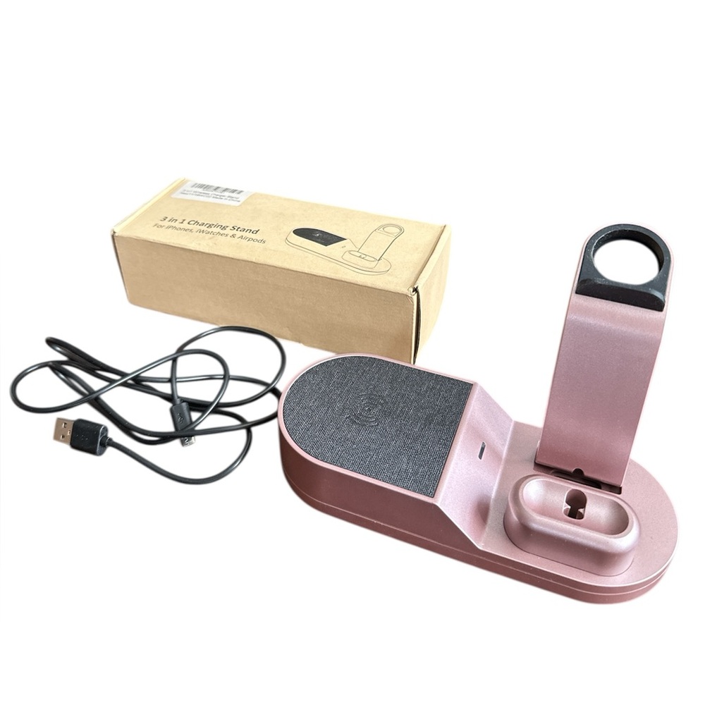 3-in-1 Wireless Charging Stand for iPhones, Apple Watches & AirPods - Rose Gold